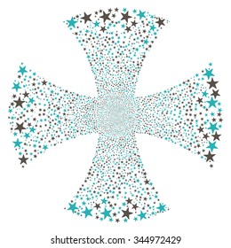 Sparkle Star Maltian Cross vector illustration. Style is grey and cyan bicolor flat stars, white background.