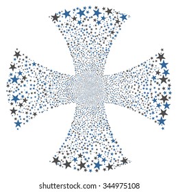 Sparkle Star Maltian Cross vector illustration. Style is cobalt and gray bicolor flat stars, white background.