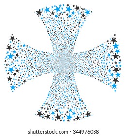 Sparkle Star Maltian Cross vector illustration. Style is blue and gray bicolor flat stars, white background.