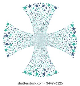 Sparkle Star Maltian Cross vector illustration. Style is cobalt and cyan bicolor flat stars, white background.