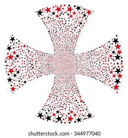 Sparkle Star Maltian Cross vector illustration. Style is intensive red and black bicolor flat stars, white background.