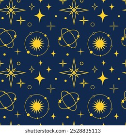 Sparkle star moon galaxy doodle graphic seamless pattern background for wallpaper wrapping prediction and astrology