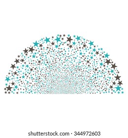Sparkle Star Semisphere vector illustration. Style is grey and cyan bicolor flat stars, white background.
