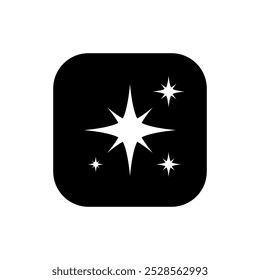 Sparkle star, shine icon on black square