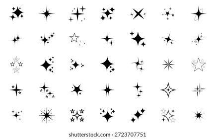 Estrela cintilante, ícone brilhante. Conjunto de ícones de estrela cintilante. Símbolo e sinal de estrela abstrato. Vista do céu noturno. Ilustração vetorial. 