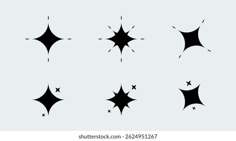 Sparkle star signs collection. Sparkling decoration in black colors.