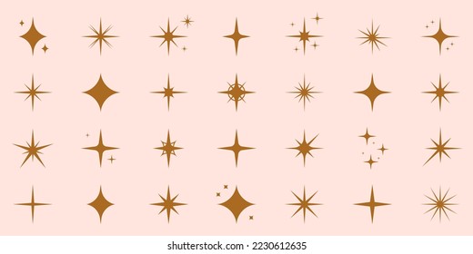 Sparkle Star Silhouette Icon Set. Glow Spark Flash Stars Pictogram Collection. Shine Burst Magic Decoration Symbol. Glistering Effect Light. Twinkle Flare. Isolated Vector Illustration.