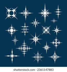 Sparkle star or snow collection set illustration vector glitter poster, glow acid design element clip art pattern editable