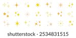 Sparkle star vector element icon. Gold star twinkle glitter spark hand drawn shine icon set. Hand drawn sketch doodle style. Magic light gold decoration background vector illustration