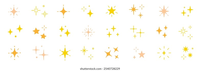 Sparkle star vector element icon. Gold star twinkle glitter spark hand drawn shine icon set. Hand drawn sketch doodle style. Magic light gold decoration background vector illustration