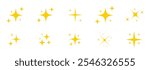 Sparkle star vector icons set. Star icons vector set. Shine or sparkle vector set of ten various stars in yellow color on white background. Vector illustration.