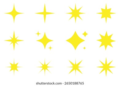 Conjunto de iconos de vectores de estrellas brillantes. Conjunto de iconos de estrellas. Conjunto de Vector brillante o brillante. Estrella brillante en color amarillo. Icono de brillo. Icono de brillo de estrella.