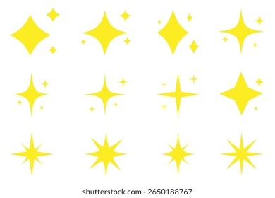 Sparkle star vector icons set. Star icons set. Shine or sparkle vector set .Sparkling star in yellow color. Shine icon. Star sparkle icon.