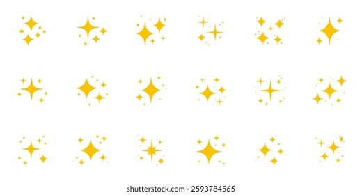 Sparkle Starburst Solid Icon Set. Glittering Star Silhouette Symbol Collection. Isolated Vector Illustration.