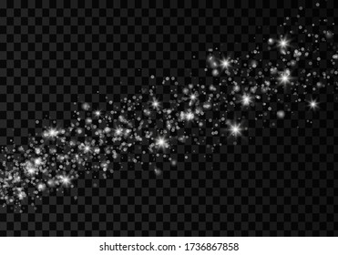 Sparkle stardust. Glitter silver wave. Magic comet with trail. Shining stars.