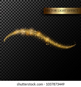 Sparkle stardust. Golden glittering magic vector isolated on black transparent background. Glitter bright trail, glowing shimmer illustration