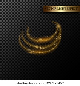 Sparkle stardust. Golden glittering magic vector isolated on black transparent background. Glitter bright trail, glowing shimmer illustration