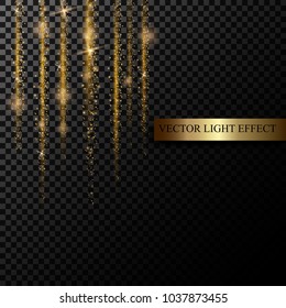 Sparkle stardust. Golden glittering magic vector isolated on black transparent background. Glitter bright trail, glowing shimmer illustration