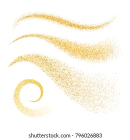 Sparkle stardust. Golden glittering waves with gold particles isolated on white background. Vector illustration design template.