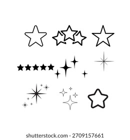 Sparkle Sterne Ikone Set mit funkelnden Formen mit Glitzer Glanz Effekte für saubere dekorative funkelnde visuelle Design.
