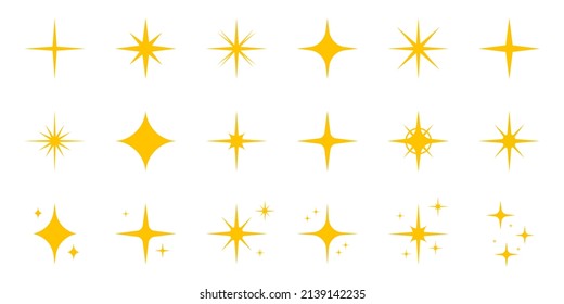 Sparkle Stars Silhouette Icon Set. Gold Twinkle Flash Pictogram. Magic Shine Bright Icon. Shiny Glitter Effect Symbol. Sparkle Glow Firework. Isolated Vector Illustration.