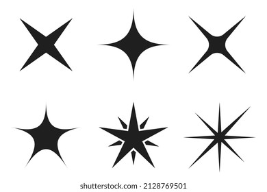 Sparkle stars vector icons set on white background, glare light effect for shiny