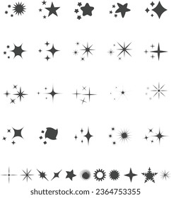 sparkle symbol set. shine icon for decorative design isolated on white background.
 Set of glowing light effect stars bursts vector illustration.