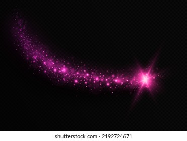 Efecto de traza espumoso con estrella brillante. Partículas brillantes. Ola rosa brillante con brillo.