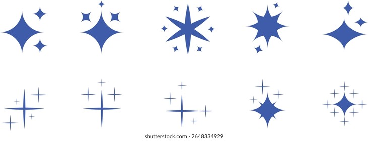 Sparkle e Twinkle conjunto de ícones - azul Starburst e luz brilhante efeitos em vários estilos - Elementos vetoriais decorativos para magia, fantasia, design, arte de férias, e temas celestes