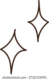 Funkelnde Glitzerformen mit zwei Diamantstern, die in klaren Konturlinien gezeichnet sind. Symbol für Glanz, Reinheit und Glanz für Highlight-, Glanz- und Zauberthemen. Cartoon, Vektorgrafik.