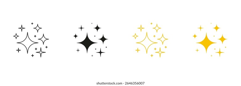 Sparkle, Twinkle, And Shine Line And Solid Icon Set. Glimmer And Brightness Symbol Collection. Isolated Vector Illustration.
