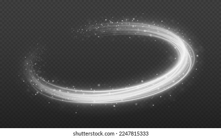 Círculos giratorios con efecto ligero. Rayo mágico de luz rosa con brillantes estrellas y chispas.
