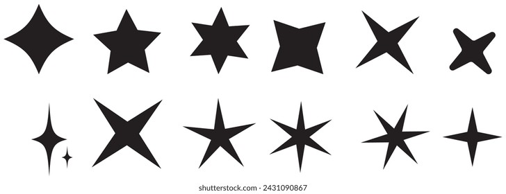 Iconos vectoriales de chispa. Símbolo de brillo. Colección de letreros de estrellas.