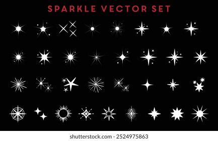 Sparkle vector set. Set of star shapes. Retro futuristic bright vector icons collection.