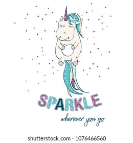 Sparkle wherever you go quote unicorn illustration