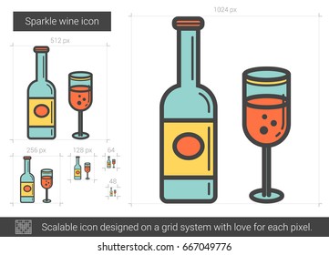 Sparkle wine vector line icon isolated on white background. Sparkle wine line icon for infographic, website or app. Scalable icon designed on a grid system.
