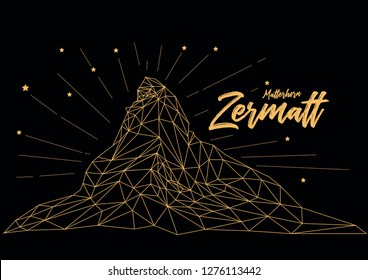 Sparkle wireframe lowpoly vector of matterhorn mountain Switzerland