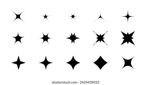 Sparkle y2k icons collection. Set of Star Shapes. Magic Symbols. Modern graphic design elements