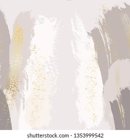 Sparkled glittern golden splashes on pastel grey background. Vector decoration for wallpaper, canvas, wedding, business cards, advertising, wrapping paper, trendy invitations