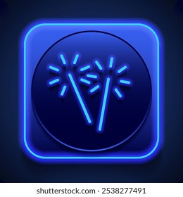 Sparkler, bengal fire logo simple icon vector. Flat design. Blue neon style on button. With shadow.ai