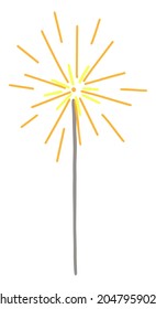 Sparkler, Bengal light. Colored cartoon doodle of Christmas holidays attribute. Hand drawn vector illustration. Single drawing isolated on white. Element for design, print, sticker, card, decor, wrap.