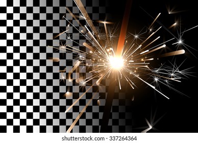 Sparkler close-up on a transparent background