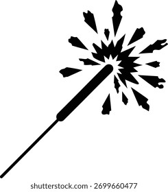 Sparkler exploding with bright light and sparks silhouette