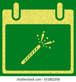 Sparkler Firecracker Calendar Day grainy textured icon for overlay watermark stamps. Flat symbol with scratched texture.