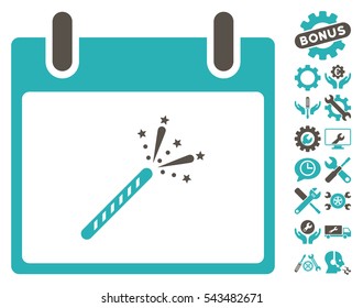 Sparkler Firecracker Calendar Day icon with bonus tools clip art. Vector illustration style is flat iconic symbols, grey and cyan, white background.