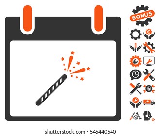 Sparkler Firecracker Calendar Day icon with bonus configuration images. Vector illustration style is flat iconic symbols, orange and gray, white background.
