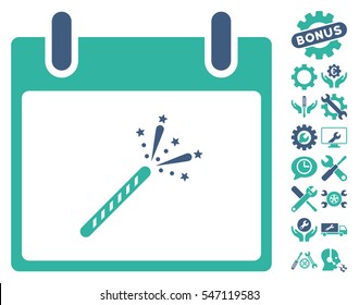 Sparkler Firecracker Calendar Day icon with bonus options pictures. Vector illustration style is flat iconic symbols, cobalt and cyan, white background.