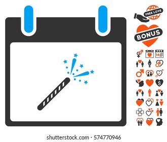 Sparkler Firecracker Calendar Day icon with bonus marriage images. Vector illustration style is flat iconic elements for web design, app user interfaces.