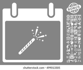 Sparkler Firecracker Calendar Day pictograph with bonus calendar and time management icon set. Vector illustration style is flat iconic symbols, white, gray background.