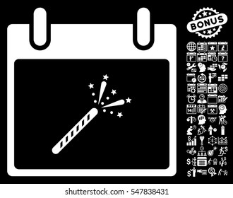 Sparkler Firecracker Calendar Day pictograph with bonus calendar and time management pictures. Vector illustration style is flat iconic symbols, white, black background.